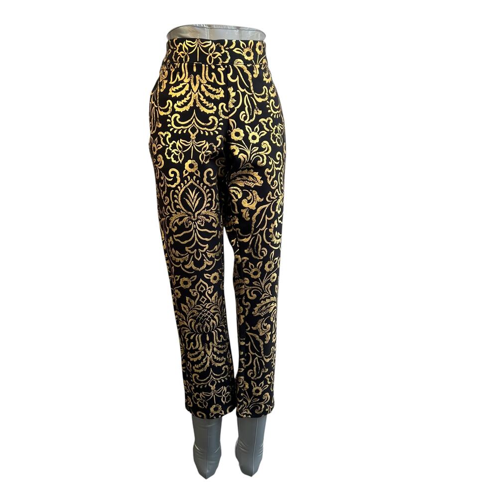 Soft Surroundings Women’s Black Gold Scroll Print Pull-On Ankle Pants Size S EUC